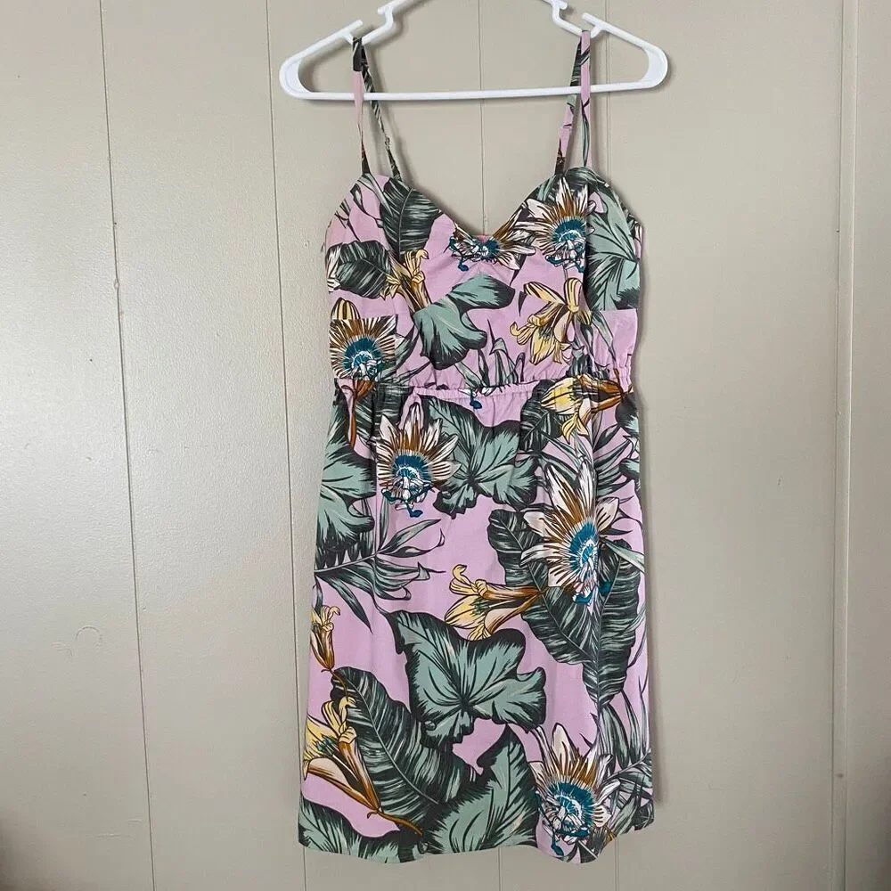 Jcrew Floral Pink Midi Sundress with Green Leaf Print S